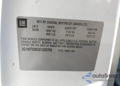 2008 Chevrolet Impala Lt z USA, uszkodzony, nr VIN 2G1WT58K981335769